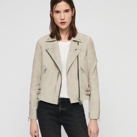 AllSaints | Prescott Leather Biker Jacket in Cream | Sz 0 - Picture 5 of 5